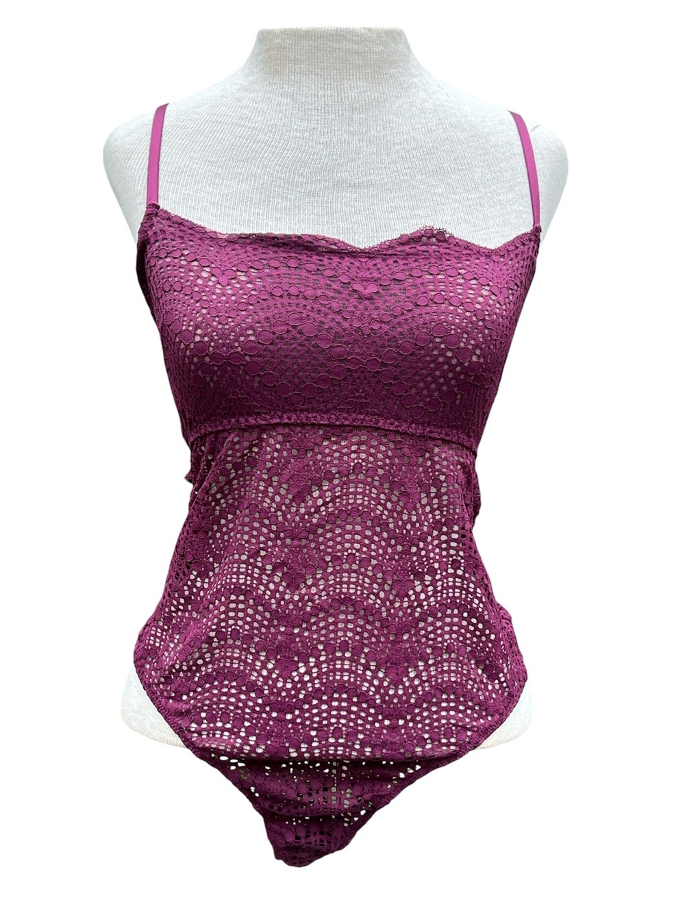 Victoria's Secret Plum Lace Camisole Bodysuit Small Open Cutouts
